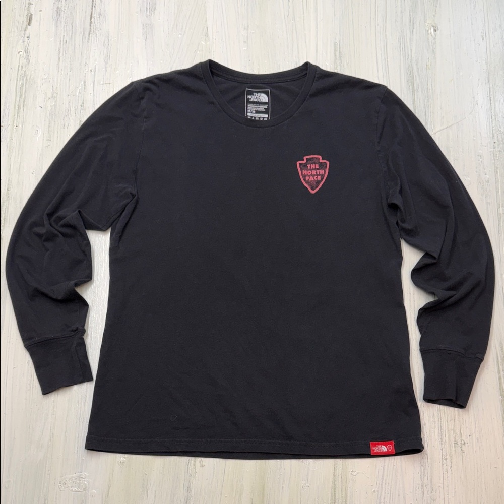 The North Face Black Long Sleeve Tee with Back Eco-Themed Graphic Sz M